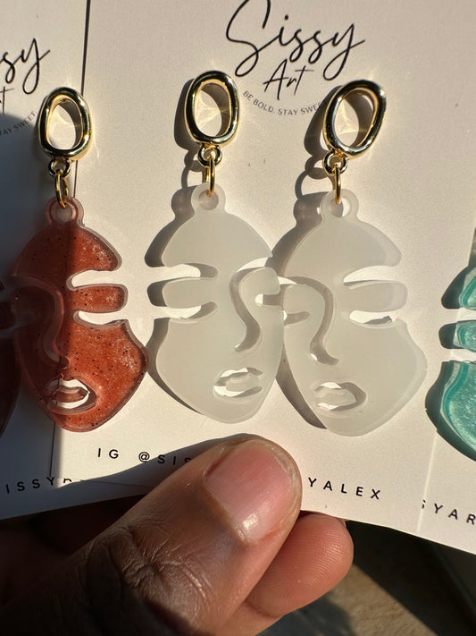 Abstract Face Earrings - White